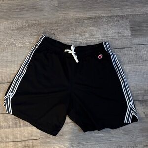 Champion Black Shorts with White Stripe Trim